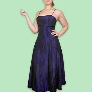 Gunne Sax Sz 7 80s Iridescent Gothic Bow Strap Dress Gown  - Picture 1 of 12