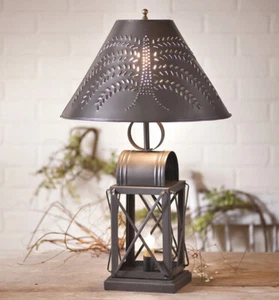 Keeping Room Metal Lamp with Punched Tin Shade/Primitive Country Lighting - Picture 1 of 2