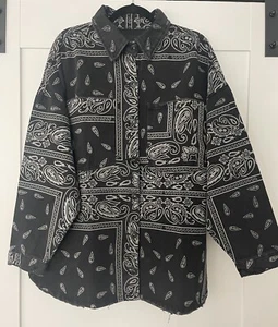 Fashion Nova Denim Bandanna Babe Jacket Womens 1X Oversized Shacket Baggy NWT - Picture 1 of 4