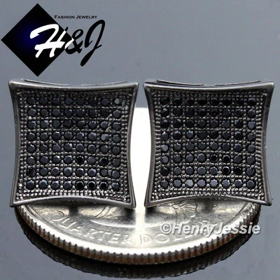 PENDIENTE 3D CHAPADO EN NEGRO CIRCONITA CÚBICA HELADA 12 MM PLATA ESTERLINA 925 PARA HOMBRE*E99 Foto 1 de 3