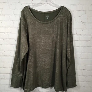 a.n.a. 1X Camiseta Verde Oliva Manga Larga Oro Rosa Metálico Cuello Redondo Túnica - Imagen 1 de 6
