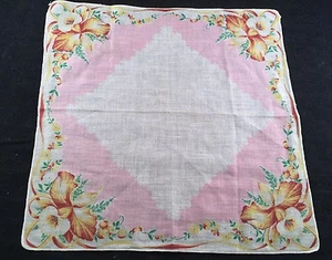 VINTAGE ROSA, WEISS & GOLD GEBLÜMT DAMEN BAUMWOLLE TASCHENTUCH - Bild 1 von 1