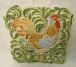 Rooster Trivet Hand Painted Dishwasher & Microwave Safe 6-1/2" Diameter - Picture 1 of 6