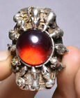 3.8CM Old Silver Inlaid Red Gems 12 Zodiac Year Animal Rings Finger Jewelry