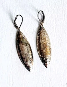 Sterling Silver 925 Earrings Pierced Large Hammered Drop Elongated Thailand 2" - Picture 1 of 7