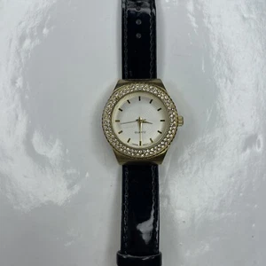 E Accutime Cristales Dorados Negro Charol K3030 0812 Japón Acero Inoxidable Funciona - Imagen 1 de 6