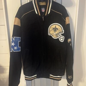 Vintage New Orleans Saints Jacket, NFL Suede Leather Big Logo Size Large - Picture 1 of 9