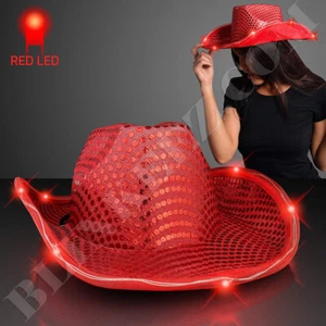 Cowboyhut mit rotem Pailletten und blinkender roter LED-Krempe - Bild 1 von 4