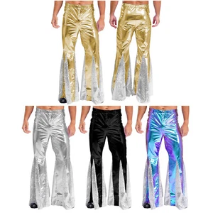 DE Freebily Herren Metallic Glänzend 70er Jahre Disco Lange Tanzhose kostüme - Bild 1 von 56