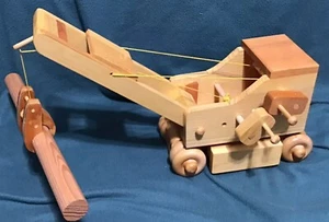 "Grúa de madera de 20"" hecha a mano para tala piezas móviles gira ruedas rodante resistente grande" - Imagen 1 de 12