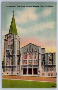 Tulsa Oklahoma First Baptist Church on Cincinnati Avenue Postcard - Picture 1 of 2