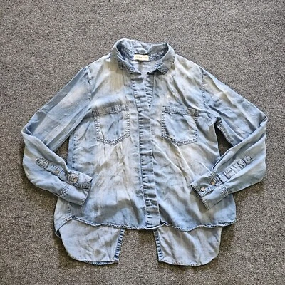 Top de tela y piedra para mujer azul medio cambray denim desgastado manga larga informal Foto 1 de 4