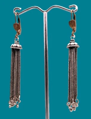 VINTAGE ART DECO TASSEL SILVER EARRINGS - Immagine 1 di 4