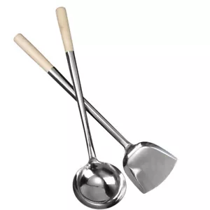 2 Pcs Holzgriff Edelstahl Frittierlöffel Suppenlöffel Kochspatel - Bild 1 von 11