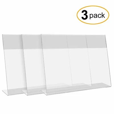3Pack L-Shape Clear Photo Frame Picture Free Standing Acrylic Frame For Home Dec - Image 1 of 4