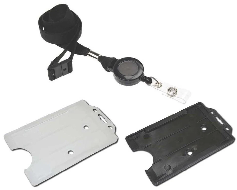 Black Retractable Neck Lanyard Neck Strap & Badge Reel & ID Card Holder FREE P&P - Image 1 of 1