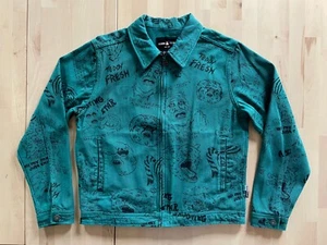 Teddy Fresh Unisex Will Laren Teal Sketches Zip Jacket Regular Fit size XS NWOT - Picture 1 of 10
