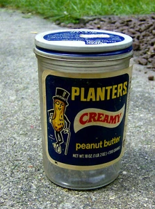 RARE vintage 1970s PLANTERS Creamy Peanut Butter GLASS JAR w/LABELS Mr Peanut - Picture 1 of 2