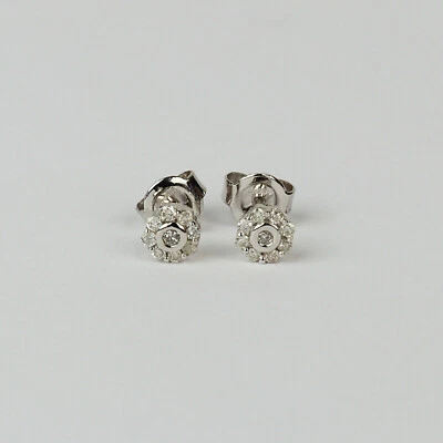 Pretty 14k White Gold, Diamond Women's "Flower" Stud Earrings - Image 1 of 2