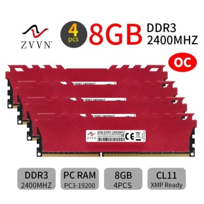 ZVVN 32GB 4x8GB DDR3 OC 2400MHz PC3-19200U 240Pin Overclocking Desktop PC Memory - Image 1 of 4