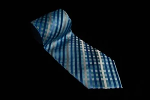 Stafford - Men's Blue Check/Stripe Neck Tie 3.5"W x 60"L - Picture 1 of 5