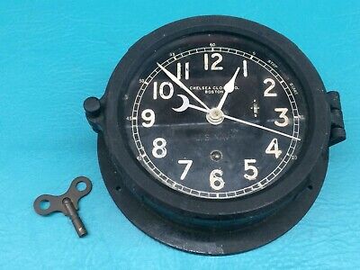 Vintage Chelsea Clock Company US Navy Bakelite Case W/ Key Ship Boat Marine • 579.43$