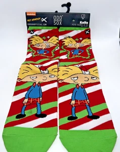 NEW Odd Sox Knits Hey Arnold Christmas Stripes Cotton Blend Crew Socks Mens 6-13 - Picture 1 of 6