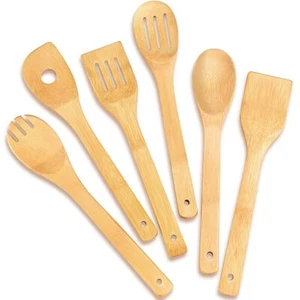 Bamboo Wooden Spoons For Cooking 6 Pcs 12inchnonstick Wooden Kitchen Utensils Se - Picture 1 of 6