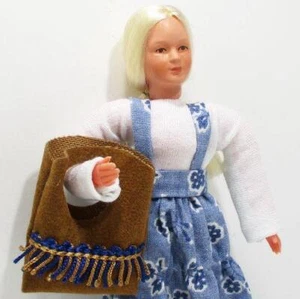 Lady Woman Doll Dressed 05 0184 in Long Blue Skirt Caco Dollhouse Miniature - Picture 1 of 4