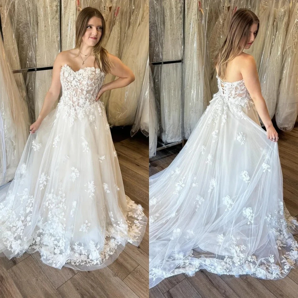 Boho свадебные платья без бретелек кружева аппликация фея пляж Sweep поезд свадебное платье - Изображение 1 из 4