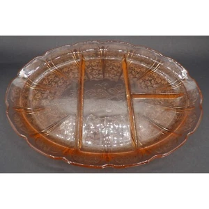 Vintage rosa Depression Glas geteilte Servierschale mit Blumen- & Obstdesign - Bild 1 von 6