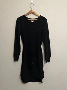 NEW Black Dress Merona Boho Sheath Shift Knee Length Shirtdress Tie Waist Sz XS - Picture 1 of 7