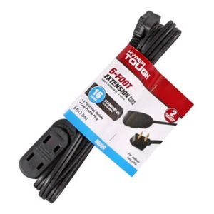 6 FT. 16AWG 2 Prong Black Indoor 3 Outlet Extension Cord Strong & Durable Casing - Picture 1 of 6