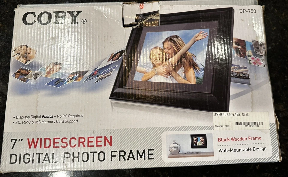 Coby DP-758 7" Widescreen Digital Photo Frame Black Wooden Frame used - Image 1 of 4