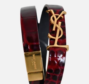 NEU SAINT LAURENT *OPYUM* YSL MONOGRAMM Bordeaux KROKO-PRÄGUNG WICKELARMBAND M - Bild 1 von 15