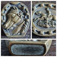 Rare old brass lucky vesta case horse shoe head jumping equestrian match holder