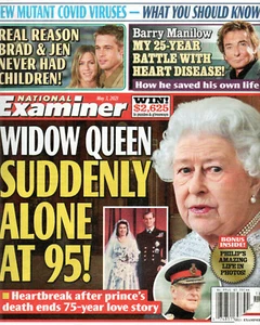 NATIONAL EXAMINER May 3 2021 Queen Elizabeth Barry Manilow Jennifer Aniston Brad - Imagen 1 de 2