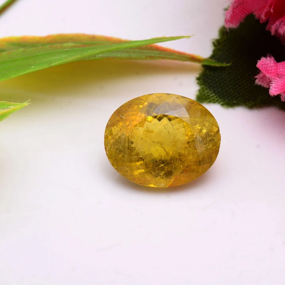 9.40 Cts Natürlich Gelb Turmalin Unbehandelt 14.81mm 12.08mm Oval Groß Edelstein - Bild 1 von 4