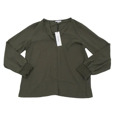 Blusa chal con cuello abotonado manga larga verde oliva Calvin Klein para mujer L Foto 1 de 4