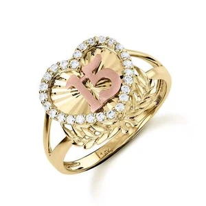 Anillo Ala Corazón Dos Tonos Quinceañera Oro 10k y 14k - Imagen 1 de 7