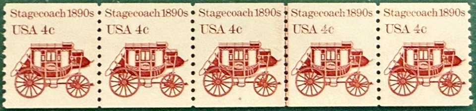 US Scott 1898A 4 cent Stagecoach, PNC #4 Strip of 5, MNH, Very Fine - Image 1 of 1
