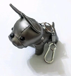 Gray Dog Bulldog Faux Leather Plush 3D Keychain Keyring Handbag Bag Purse Charm - Picture 1 of 6