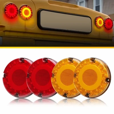 Red/Amber 7'' Round LED Trailer Truck Bus Tail Lights Stop Turn Signal DRL Brake - Image 1 of 4