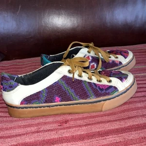 Zapatik Floral Weave Kilim Vinyl Low Top Lace Up Sneakers Multi Colored Mexico - Picture 1 of 12
