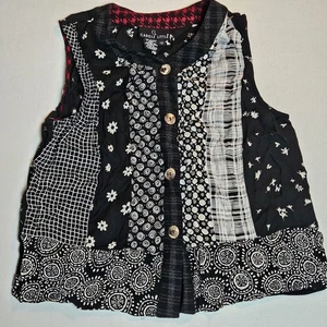Carole Little Women’s Patchwork Button Vest Size 12 Black White Boho Artsy - Picture 1 of 5