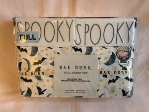 RAE DUNN Halloween FULL Sheet Set Embroidered Pillowcases Moons ๐ Bats NIP - Picture 1 of 6