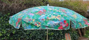 Vintage großer Garten Sonnenschirm Schirm Mohnblumen Tulpen Lilien 76 Zoll Durchmesser - Bild 1 von 3