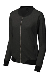NEW Sport Tek Womens Medium Lightweight French Terry Heather Black Bomber Jacket - Picture 1 of 2