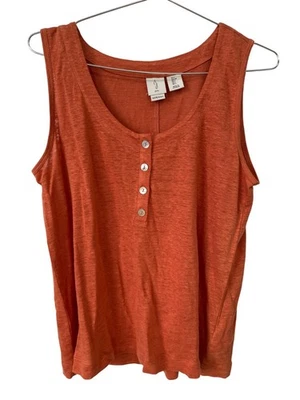 Camiseta sin mangas Joie Henley de lino talla pequeña sin mangas cuello redondo naranja quemado básicos Foto 1 de 4