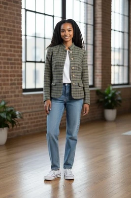 Talbots Shetland Officer Jacket Blazer Women’s 16 Petite Apple Plaid Wool Blend - Image 1 of 4